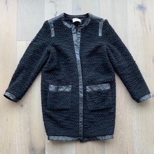 Sea NY black coat with leather trim Size S